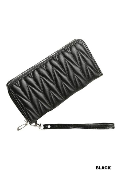 Zenana Quilted Vegan Leather Zip Wristlet Clutch Wallet UA-214