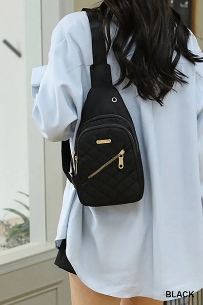 Quilted Multi Pocket Crossbody Sling Bag