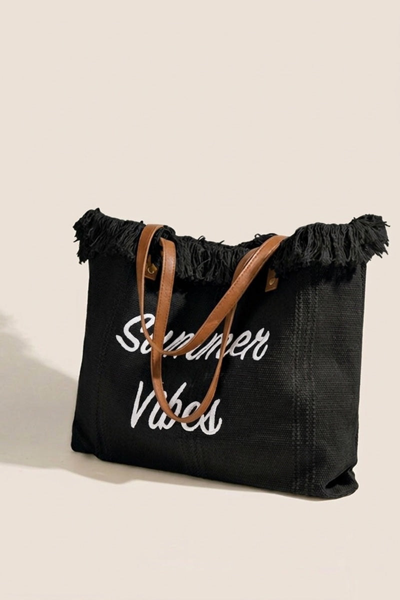 Summer Vibes Canvas Tote With Fringe Bag