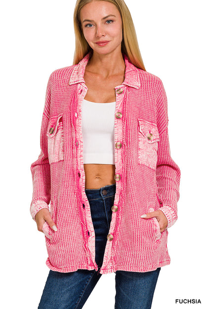 Cotton waffle acid wash oversized Shacket Zenana