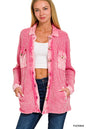 Cotton waffle acid wash oversized Shacket Zenana