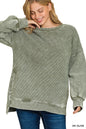 Zenana Acid Washed Double Ribbed Hi-Low Pullover Sweatshirt