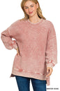 Zenana Acid Washed Double Ribbed Hi-Low Pullover Sweatshirt
