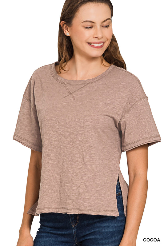 Zenana Cotton Slub Short Sleeve Shirt Top