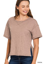 Zenana Cotton Slub Short Sleeve Shirt Top