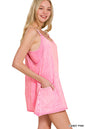 Zenana 3406 Acid-Washed Mini Dress with Built-In Romper Liner
