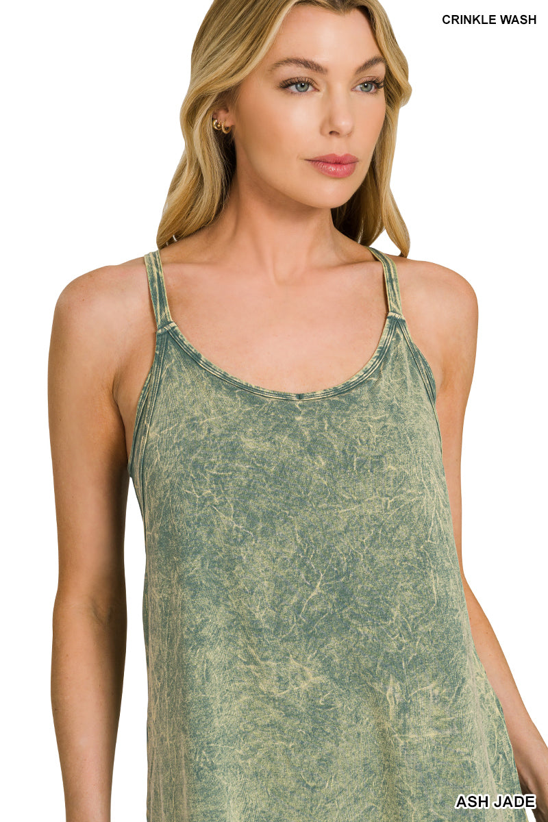 Zenana Crinkle Washed Mini Dress w/ Built-In Romper Liner