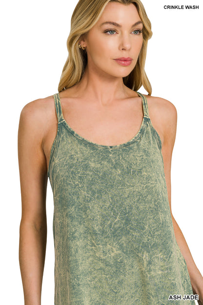 Zenana Crinkle Washed Mini Dress w/ Built-In Romper Liner
