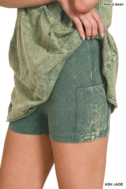 Zenana Crinkle Washed Mini Dress w/ Built-In Romper Liner