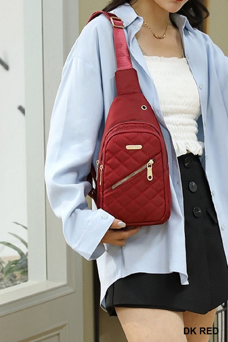 Quilted Multi Pocket Crossbody Sling Bag