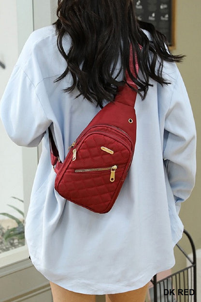 Quilted Multi Pocket Crossbody Sling Bag