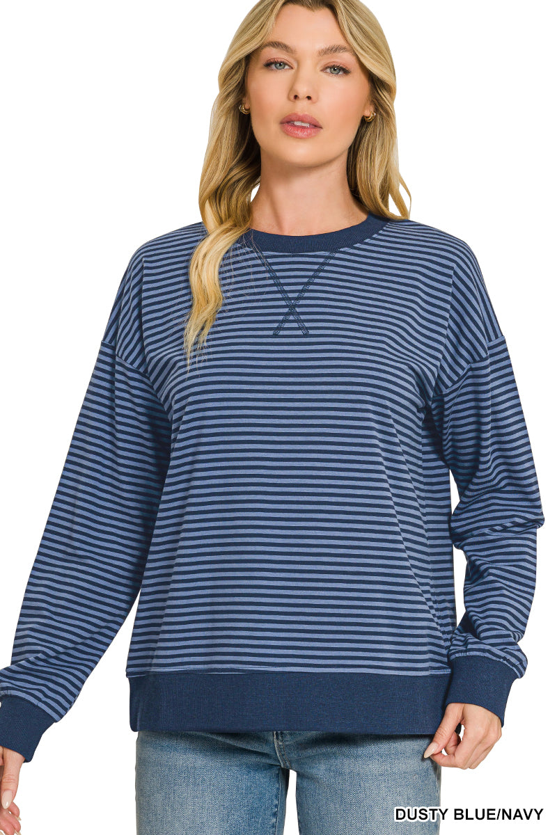 Zenana Striped Rib Banded Pullover 3591Y