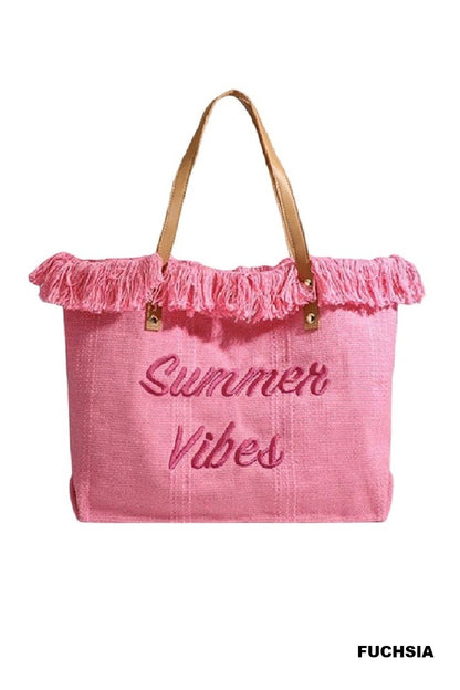 Summer Vibes Canvas Tote With Fringe Bag