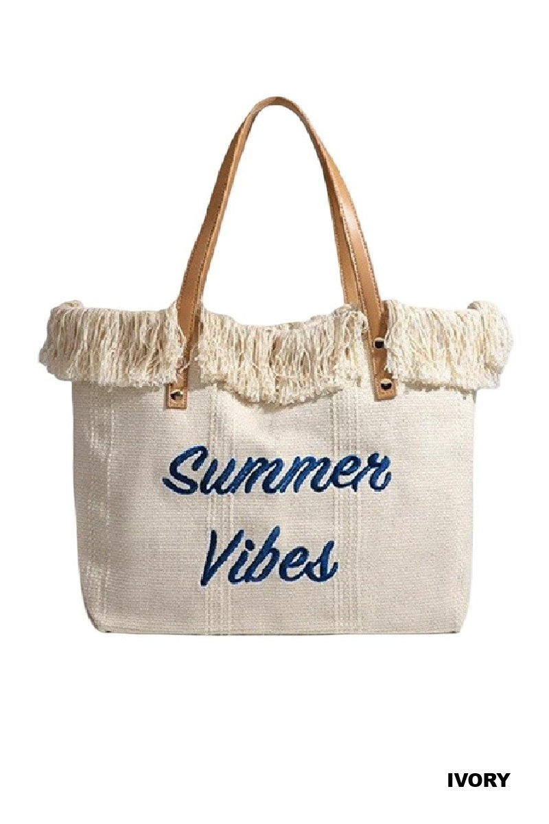 Summer Vibes Canvas Tote With Fringe Bag