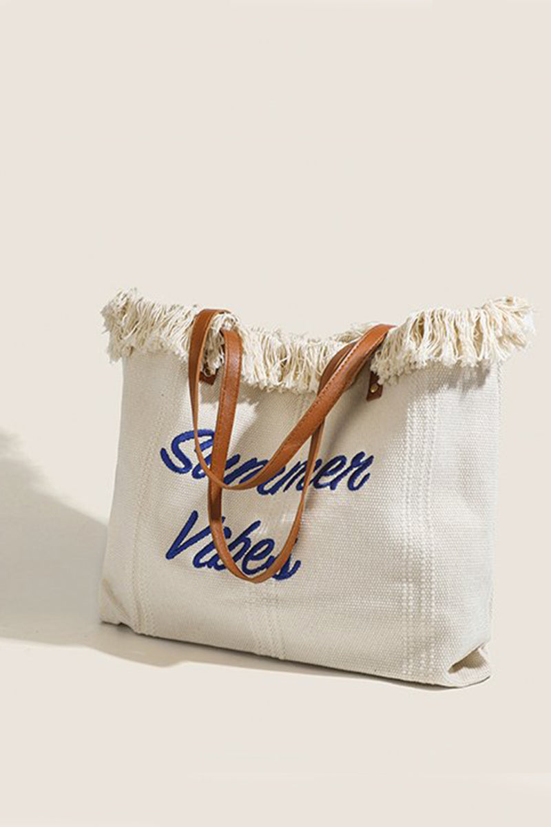 Summer Vibes Canvas Tote With Fringe Bag