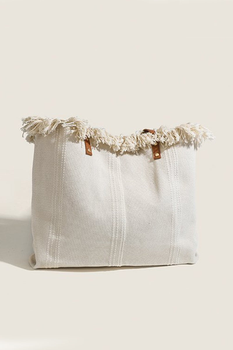 Summer Vibes Canvas Tote With Fringe Bag