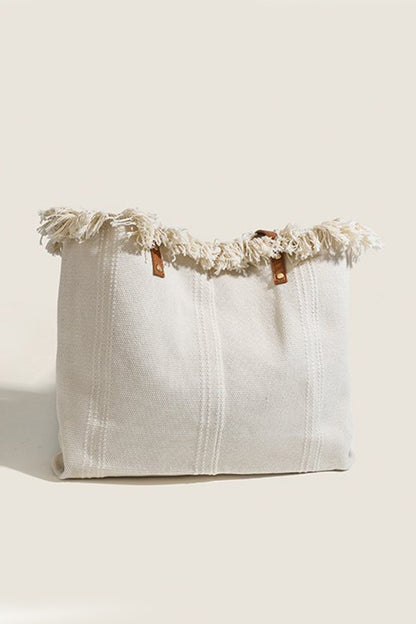 Summer Vibes Canvas Tote With Fringe Bag