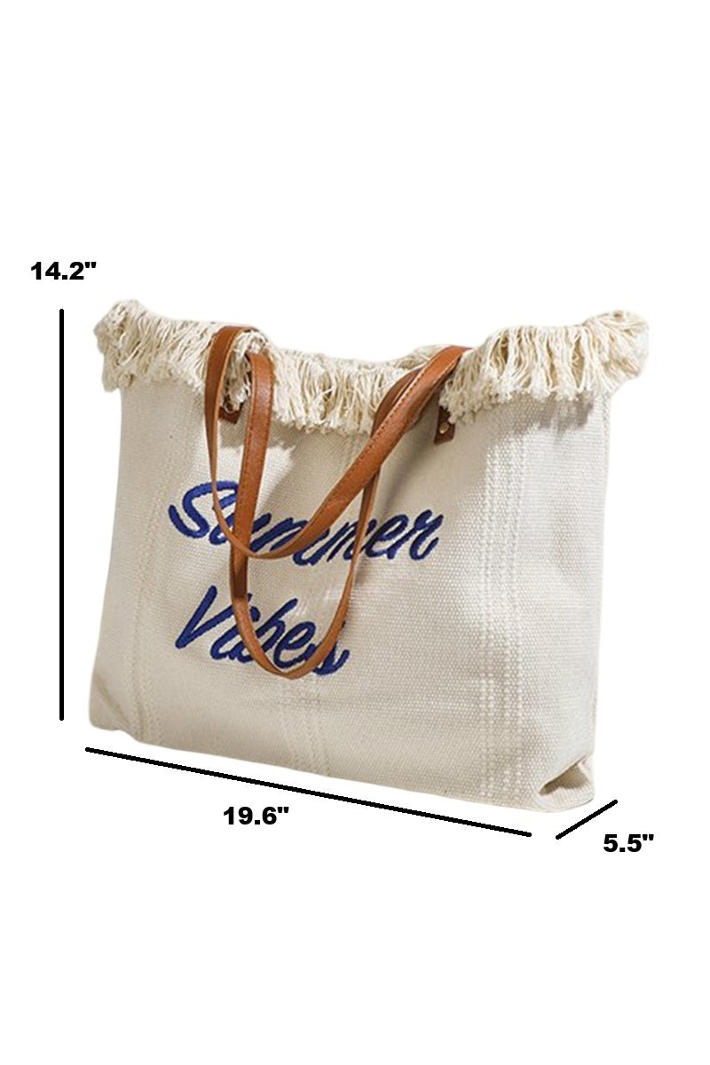Summer Vibes Canvas Tote With Fringe Bag