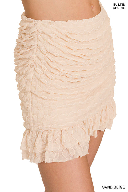 Zenana 6431 Ruched Mini Skirt with Built-In Shorts