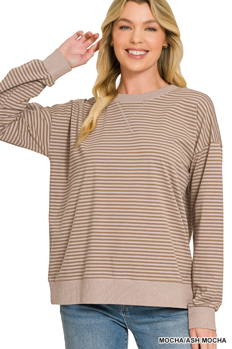 Zenana Striped Rib Banded Pullover 3591Y