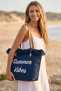 Summer Vibes Canvas Tote With Fringe Bag