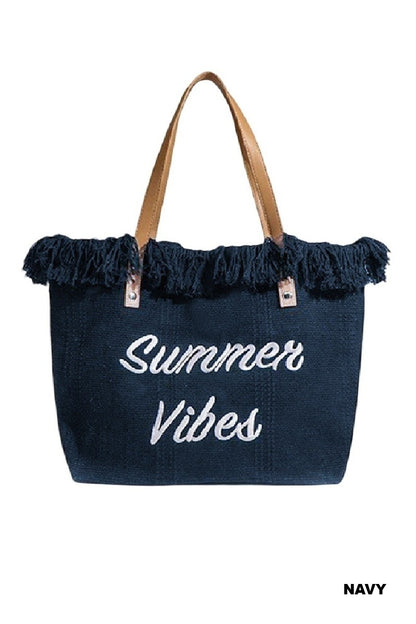 Summer Vibes Canvas Tote With Fringe Bag