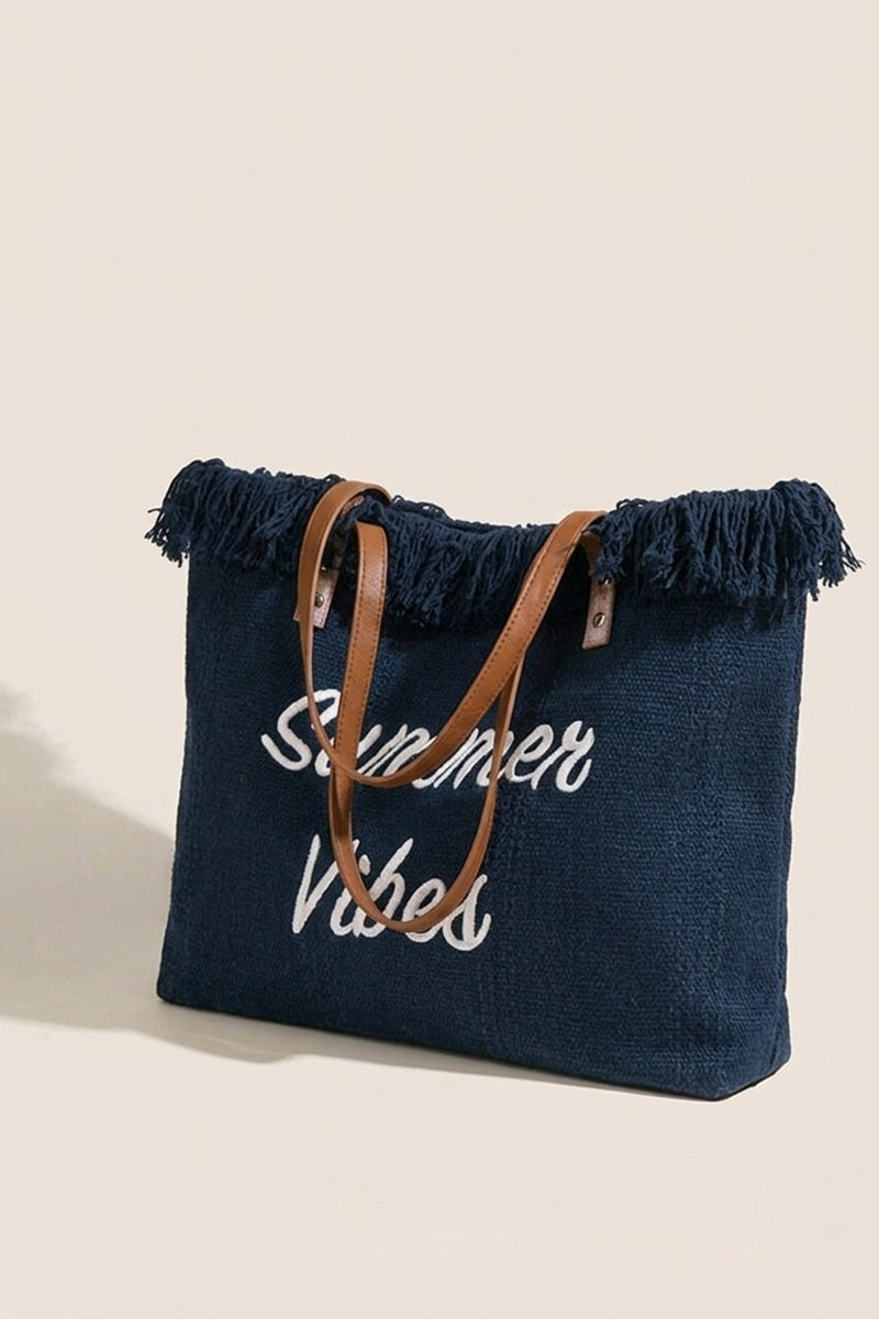 Summer Vibes Canvas Tote With Fringe Bag