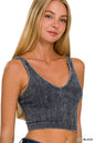 Washed ribbed Cropped Seamless V-Neck Tank Top Zenana