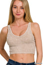 Washed ribbed Cropped Seamless V-Neck Tank Top Zenana