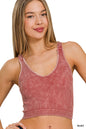 Washed ribbed Cropped Seamless V-Neck Tank Top Zenana