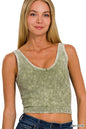Washed Ribbed Seamless Bra padded v-neck tank top Zenana