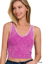 Washed Ribbed Seamless Bra padded v-neck tank top Zenana