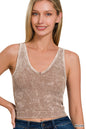 Washed Ribbed Seamless Bra padded v-neck tank top Zenana
