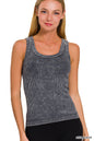 2 way neckline washed ribbed cropped tank top scoop & boat neck Zenana