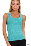 2 way neckline washed ribbed cropped tank top scoop & boat neck Zenana