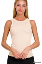 2 way neckline washed ribbed cropped tank top scoop & boat neck Zenana