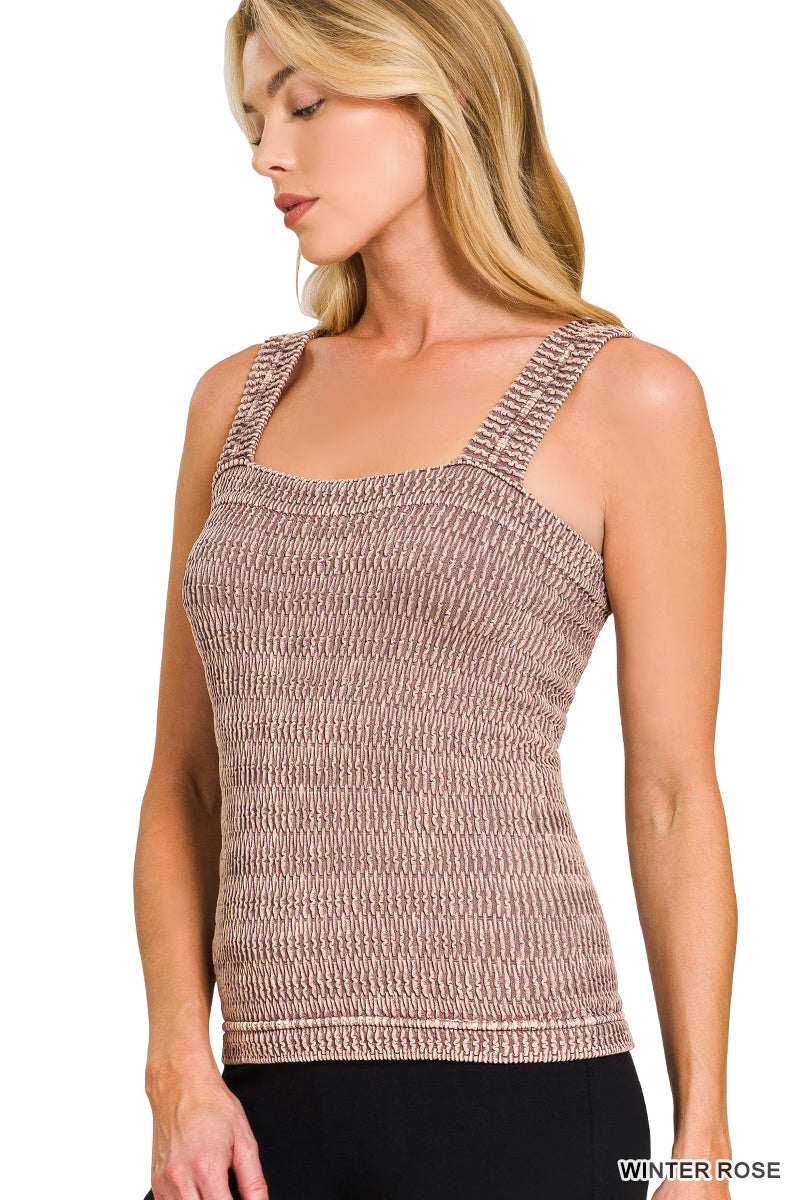 Zenana Seamless Wrinkle Stone Washed Tank Top