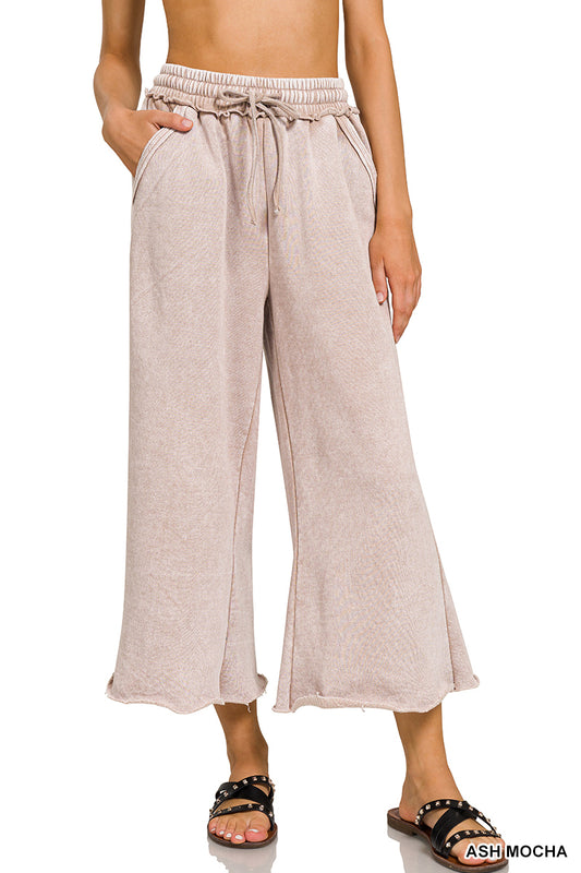 Acid wash fleece Palazzo Sweatpants with Pockets Zenana