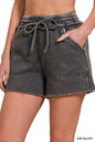 Acid Wash Fleece Drawstring Shorts with pockets Zenana
