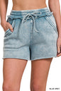 Acid Wash Fleece Drawstring Shorts with pockets Zenana