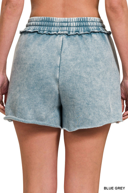 Acid Wash Fleece Drawstring Shorts with pockets Zenana