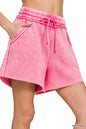 Acid Wash Fleece Drawstring Shorts with pockets Zenana