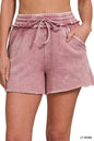 Acid Wash Fleece Drawstring Shorts with pockets Zenana