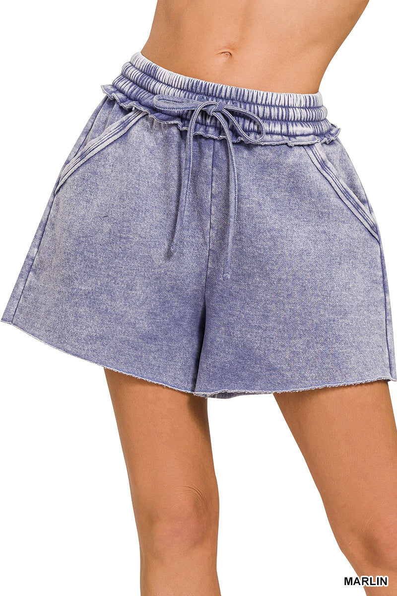 Acid Wash Fleece Drawstring Shorts with pockets Zenana