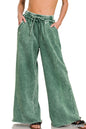 Acid Wash Fleece Palazzo Sweatpants with Pockets Zenana Wide Leg