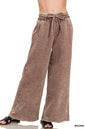 Acid Wash Fleece Palazzo Sweatpants with Pockets Zenana Wide Leg