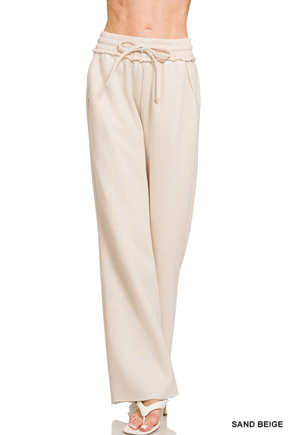 Acid Wash Fleece Palazzo Sweatpants with Pockets Zenana Wide Leg