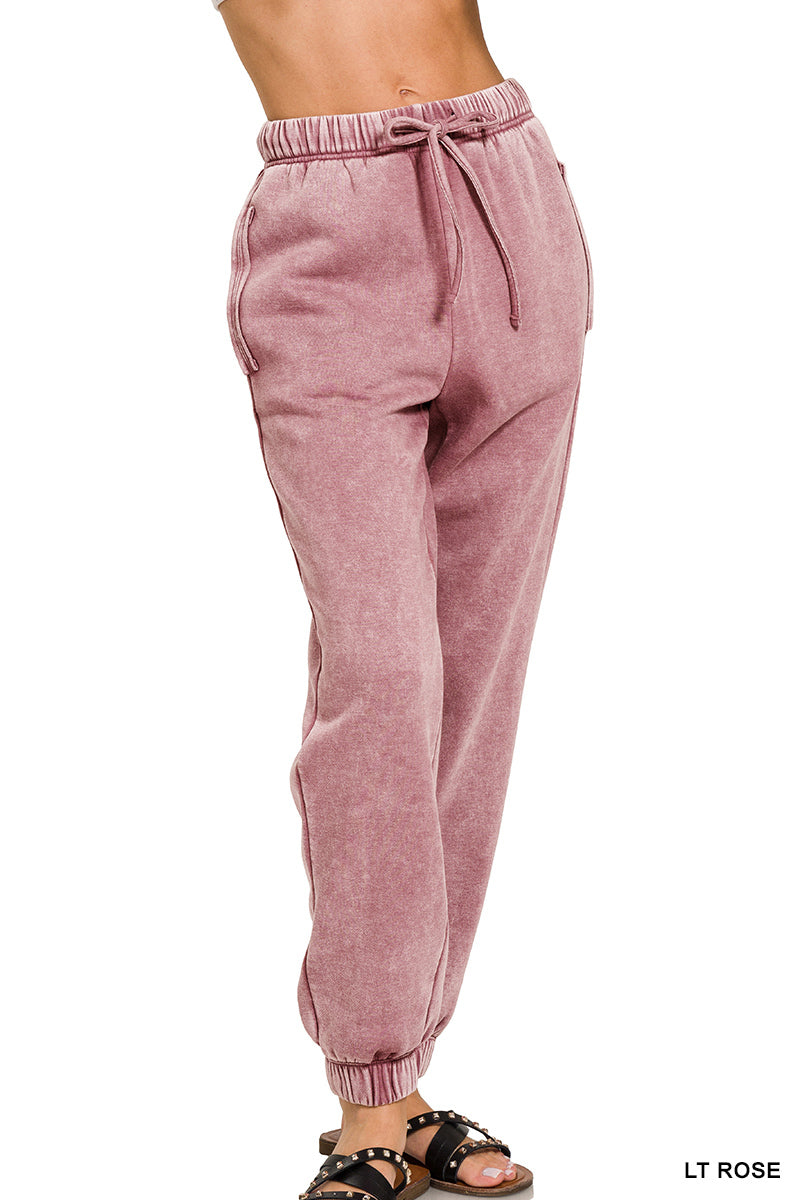 Acid Wash fleece Sweatpants with pockets Zenana