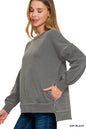 Pigment Dye Fleece Hi-Low Hem Pullover with Pocket Zenana