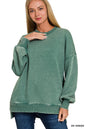 Acid Wash Fleece Hi-Low Hem Pullover with Pockets Zenana